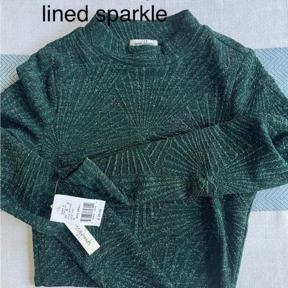 Good Luck Gem Green Cowl Neck Sweater with Textured Pattern